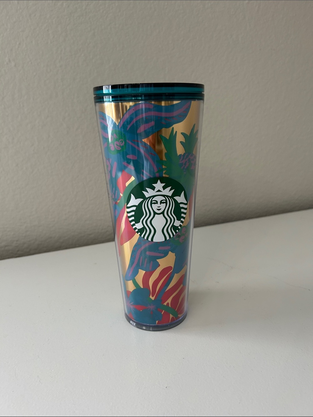 Starbucks 2022 Summer Forest Dream Aqua Terra Floral Tumbler, missing the straw